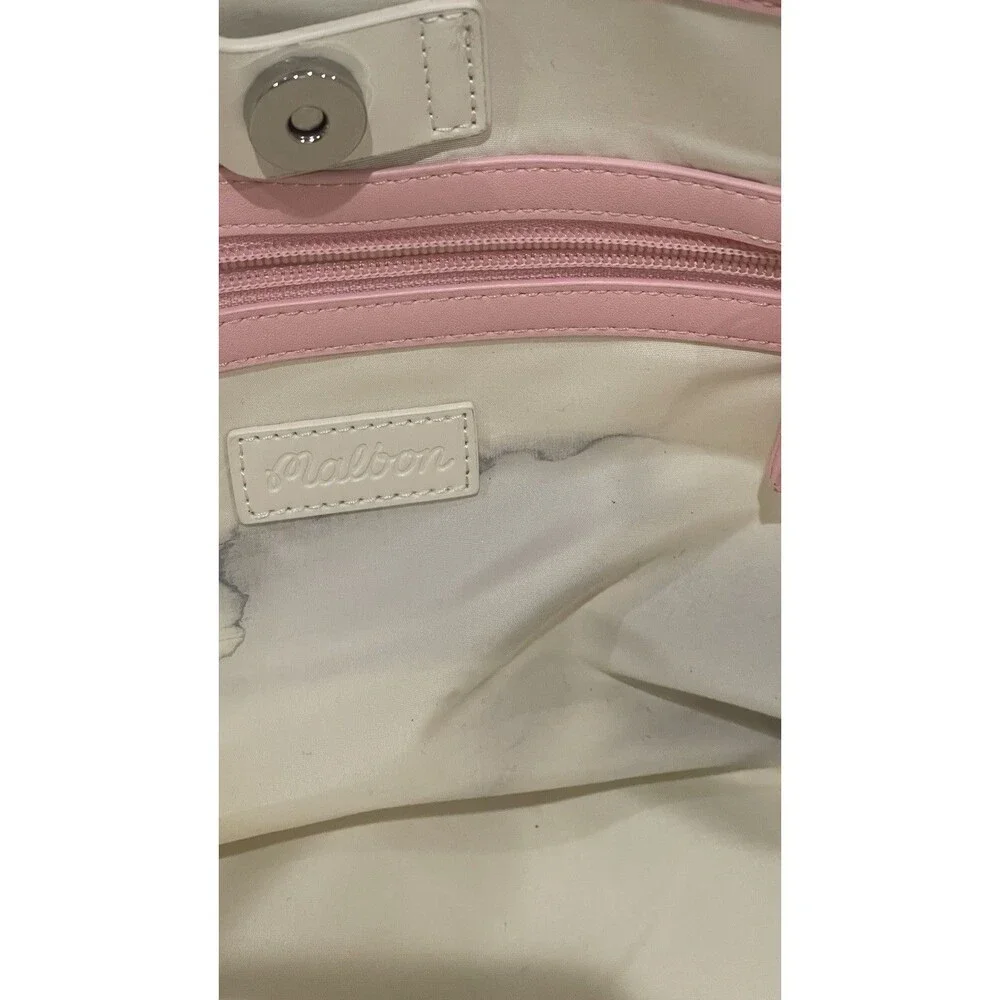 Malbon Golf Canvas Tote Bag Pink Gingham Cherry Embroidered Ivory Shopper Bag